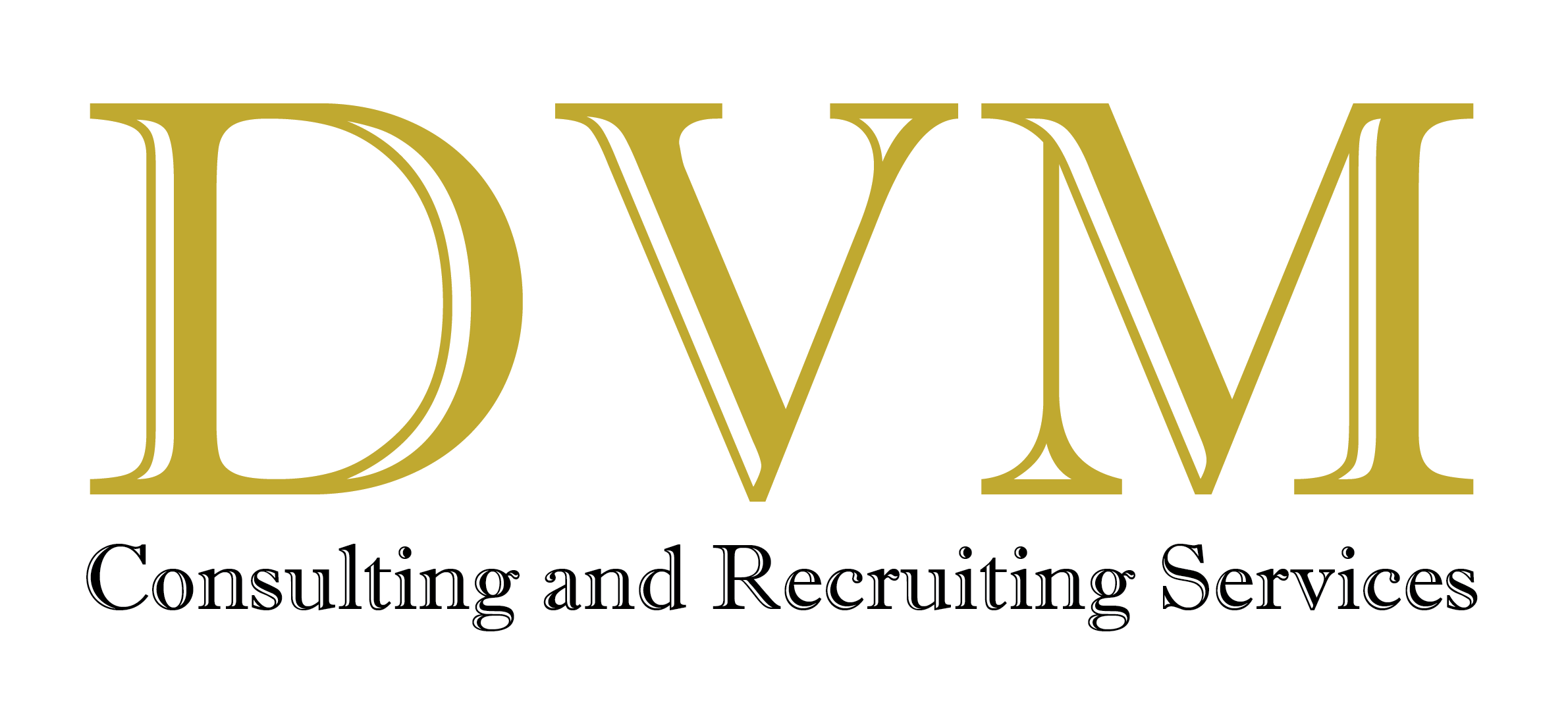 A gold and black logo for dvm recruiting.