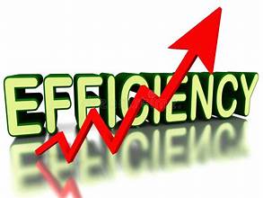 A red arrow pointing up behind the word efficiency.