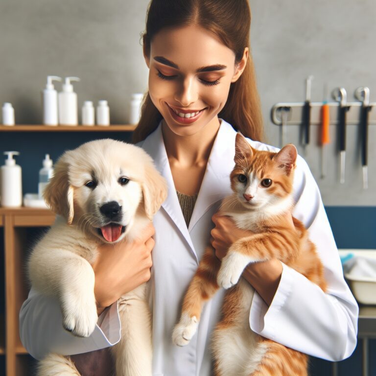 Veterinarian holding a dog and cat.